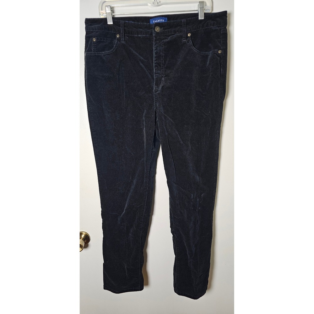 Talbots High Rise Straight Leg Corduroy Pants Womens Size 14 Stretch Black
